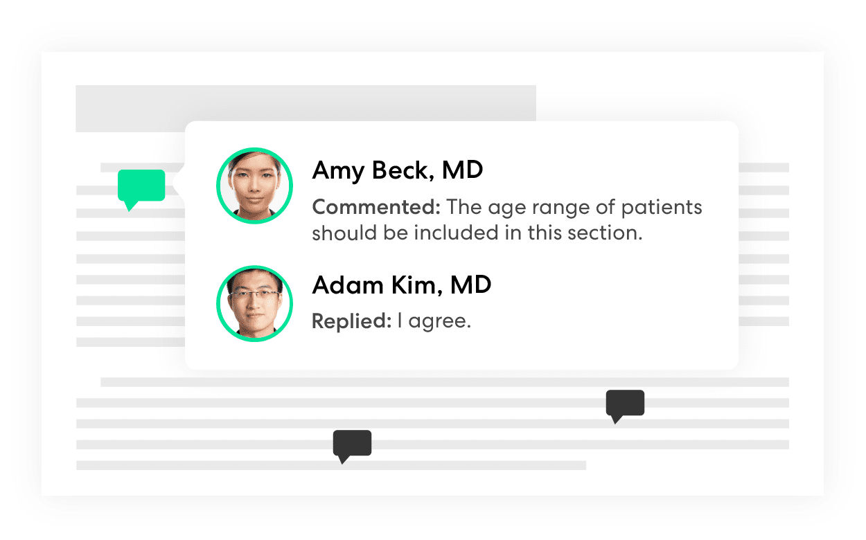 User interface featuring two doctor profiles for clinical trial design and operations